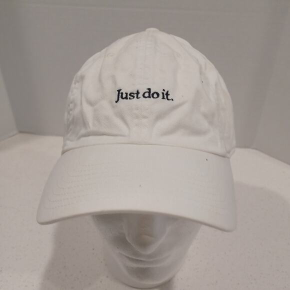 Vintage NIKE Just Do it White Strap back Hat Cap One Size White - Picture 1 of 5